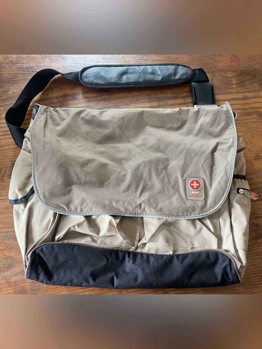 NGG Swiss Edition Tan and Black Canvas Messenger Bag - Men's Shoulder Bag